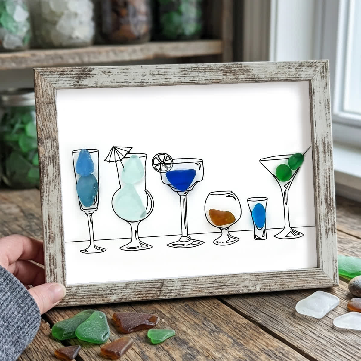 Cocktail Hour Coastal Charm Sea Glass Framed Art - White - 6" X 8" - image 11