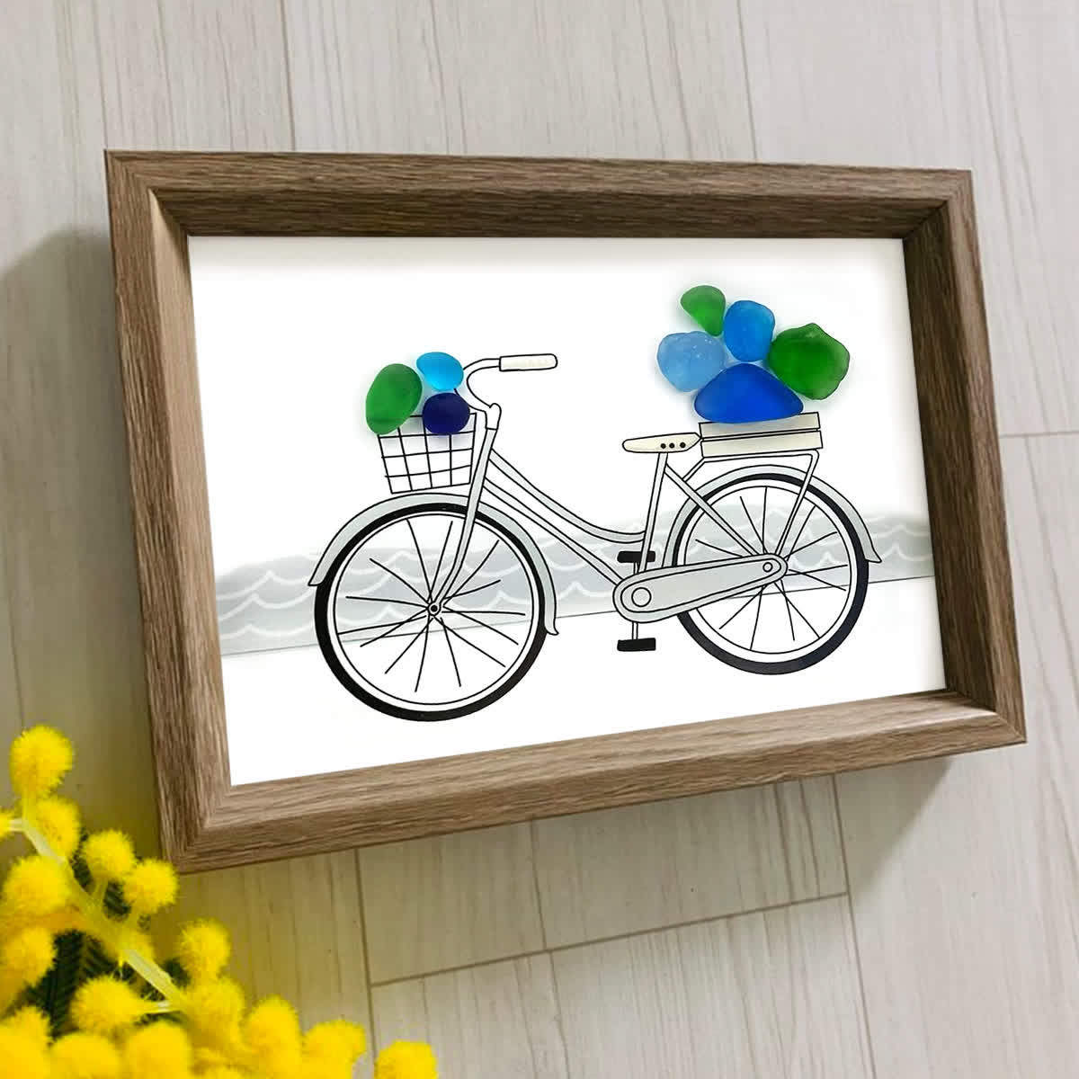 Seaside Adventure Coastal Bicycle Sea Glass Framed Art - image 0