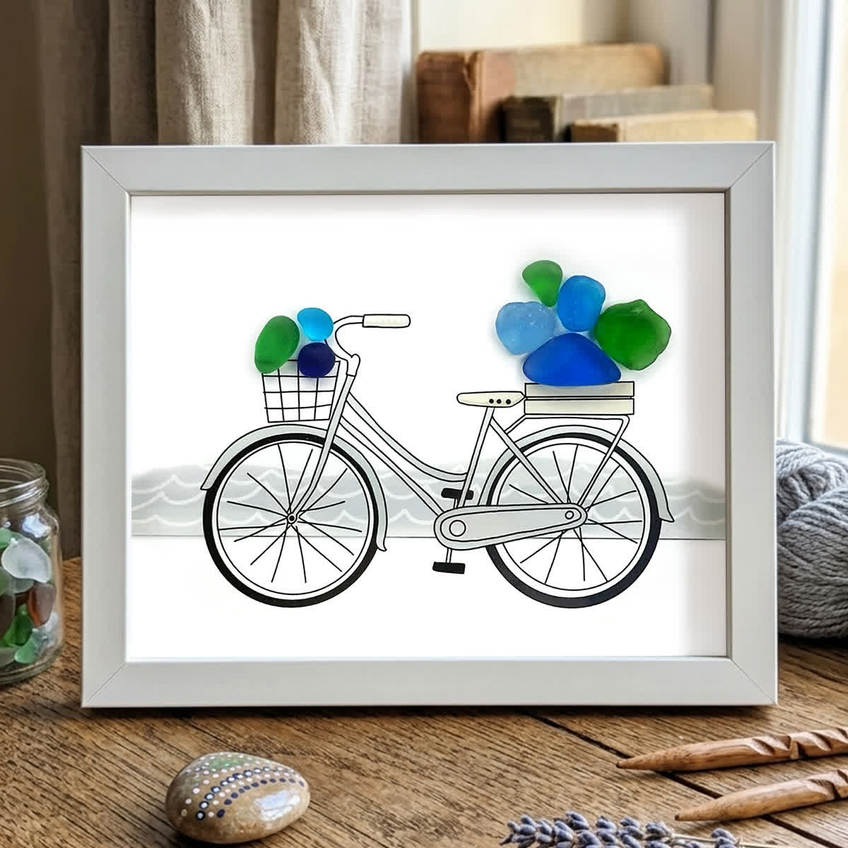 Seaside Adventure Coastal Bicycle Sea Glass Framed Art - White - 6" X 8" - image 10