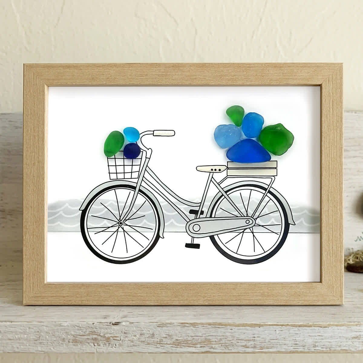 Seaside Adventure Coastal Bicycle Sea Glass Framed Art - Oak - 6" X 8" - image 7