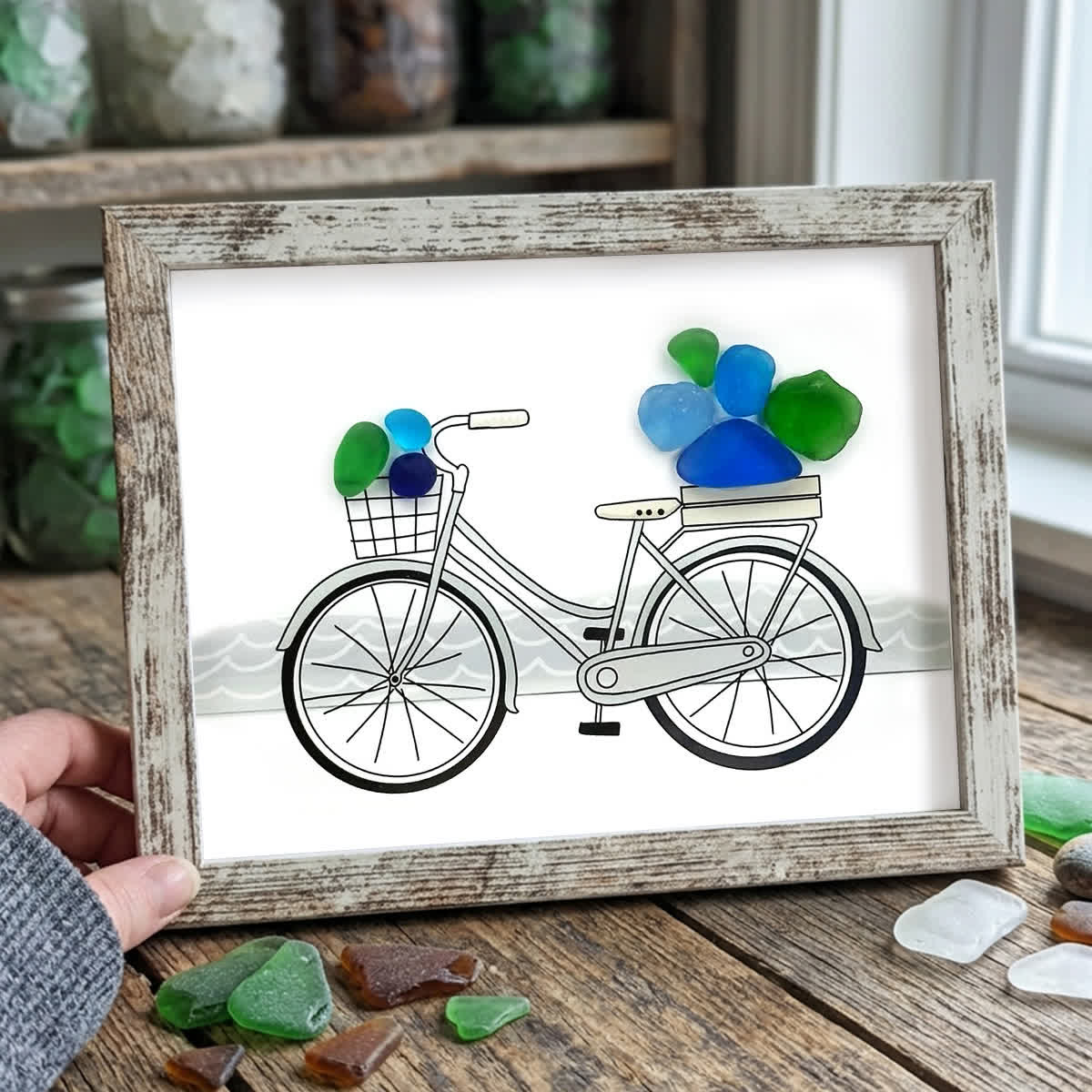 Seaside Adventure Coastal Bicycle Sea Glass Framed Art - Retro White - 6" X 8" - image 11