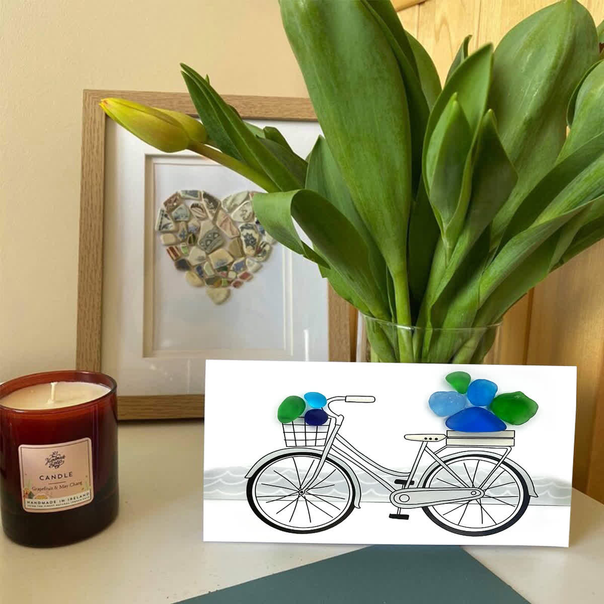 Seaside Adventure Coastal Bicycle Sea Glass Framed Art - image 2