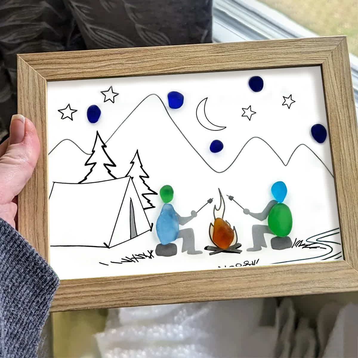 Starry Campfire Tales Sea Glass Framed Art - image 0
