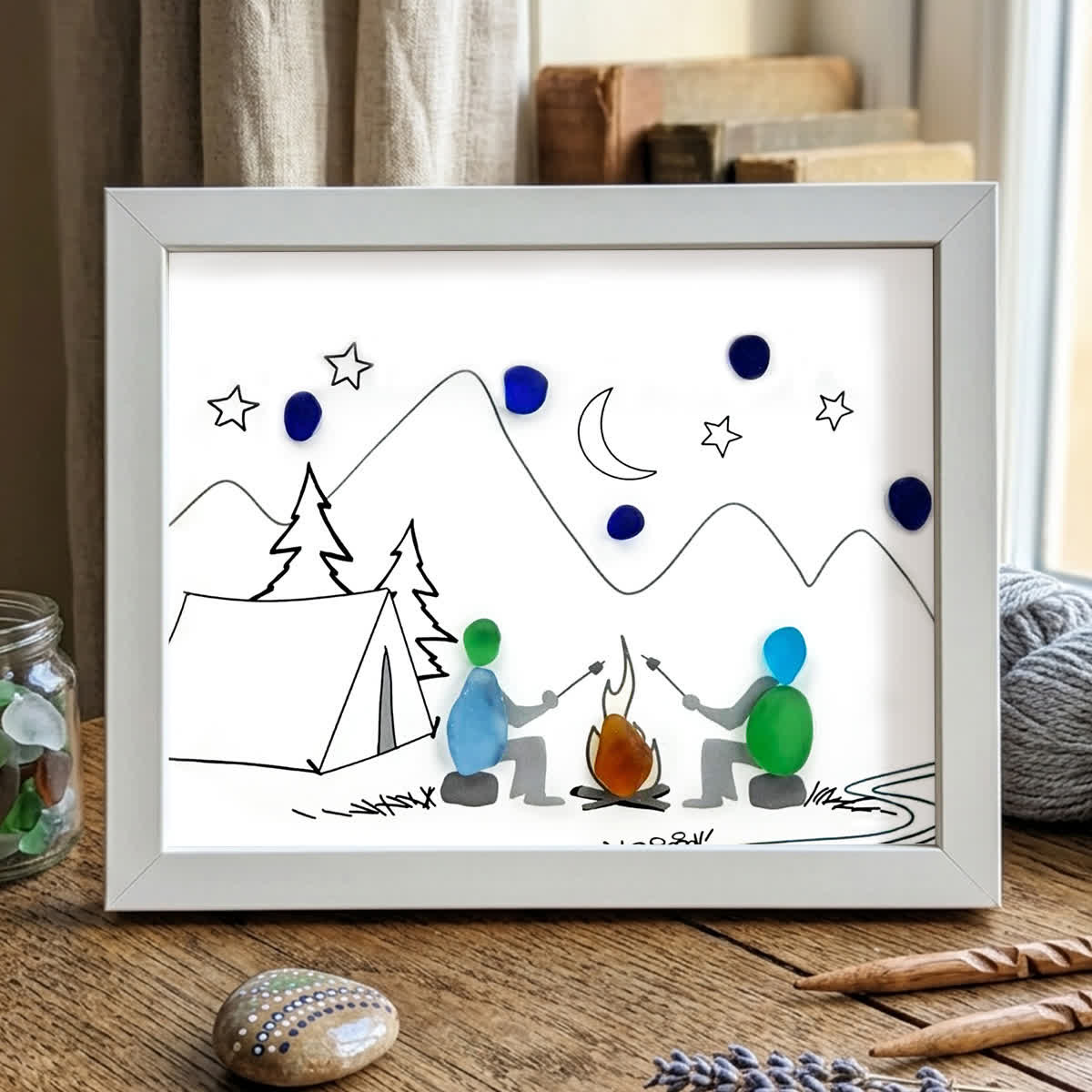 Starry Campfire Tales Sea Glass Framed Art - White - 6" X 8" - image 10