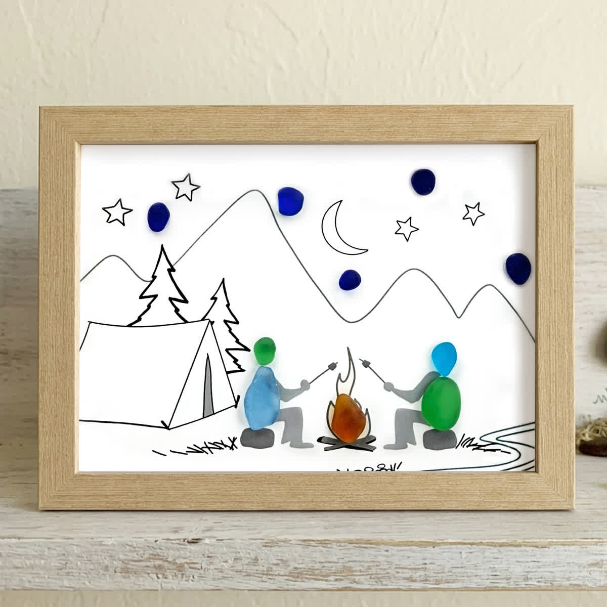 Starry Campfire Tales Sea Glass Framed Art - Oak - 6" X 8" - image 7
