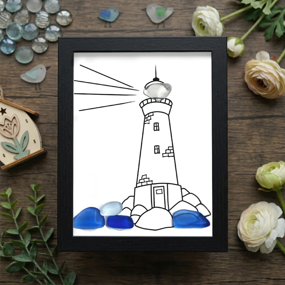 Natural Guiding Lighthouse Sea Glass Framed Art - Black - 8" X 6" - image 8