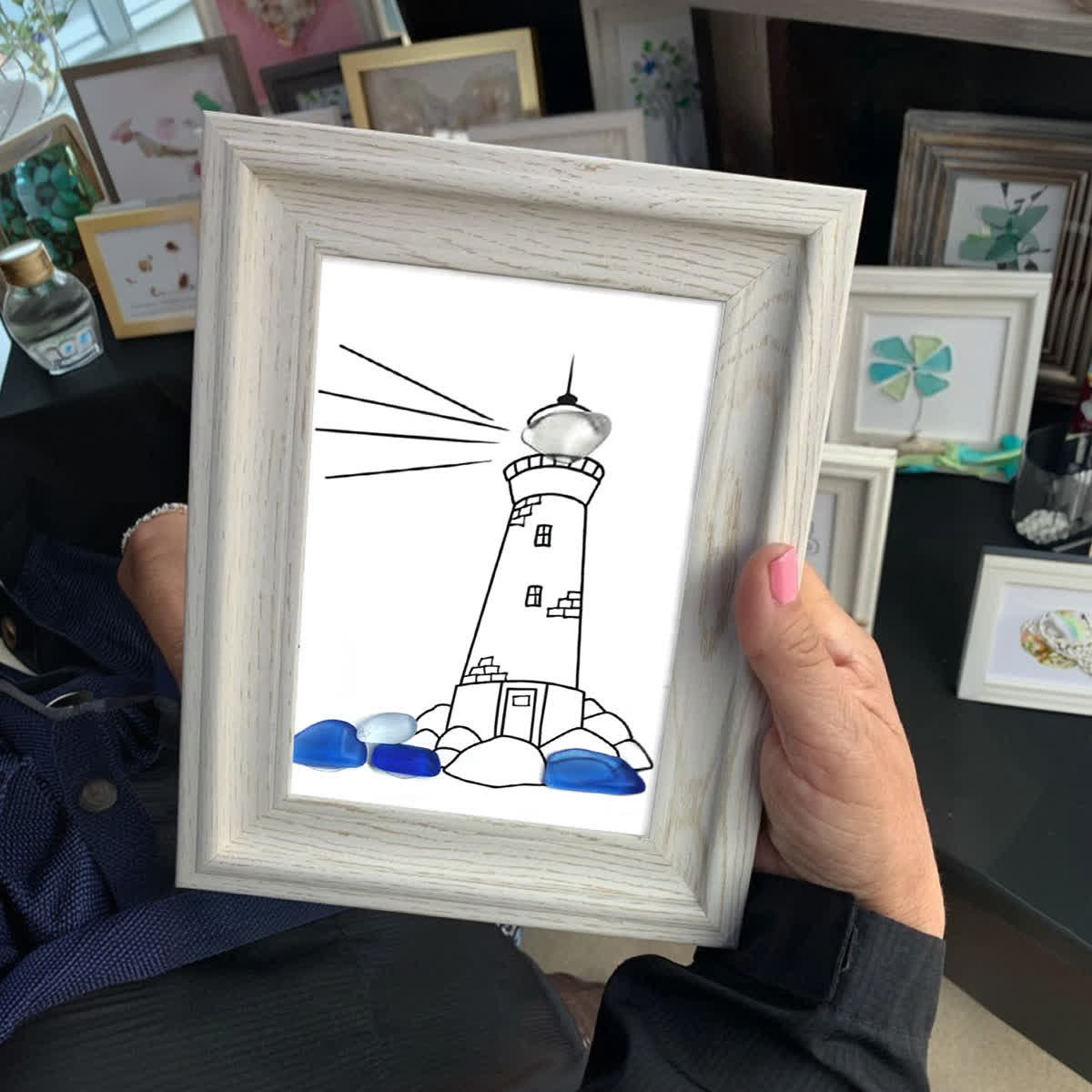 Natural Guiding Lighthouse Sea Glass Framed Art - image 0