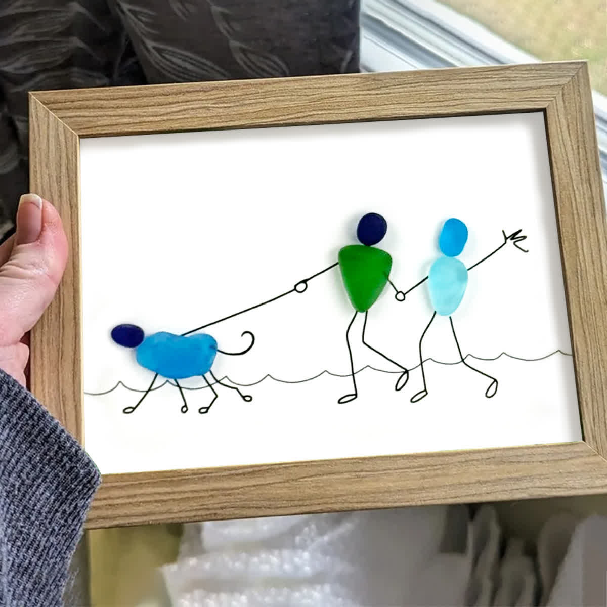 Coastal Stroll With Puppy Sea Glass Framed Art - image 6