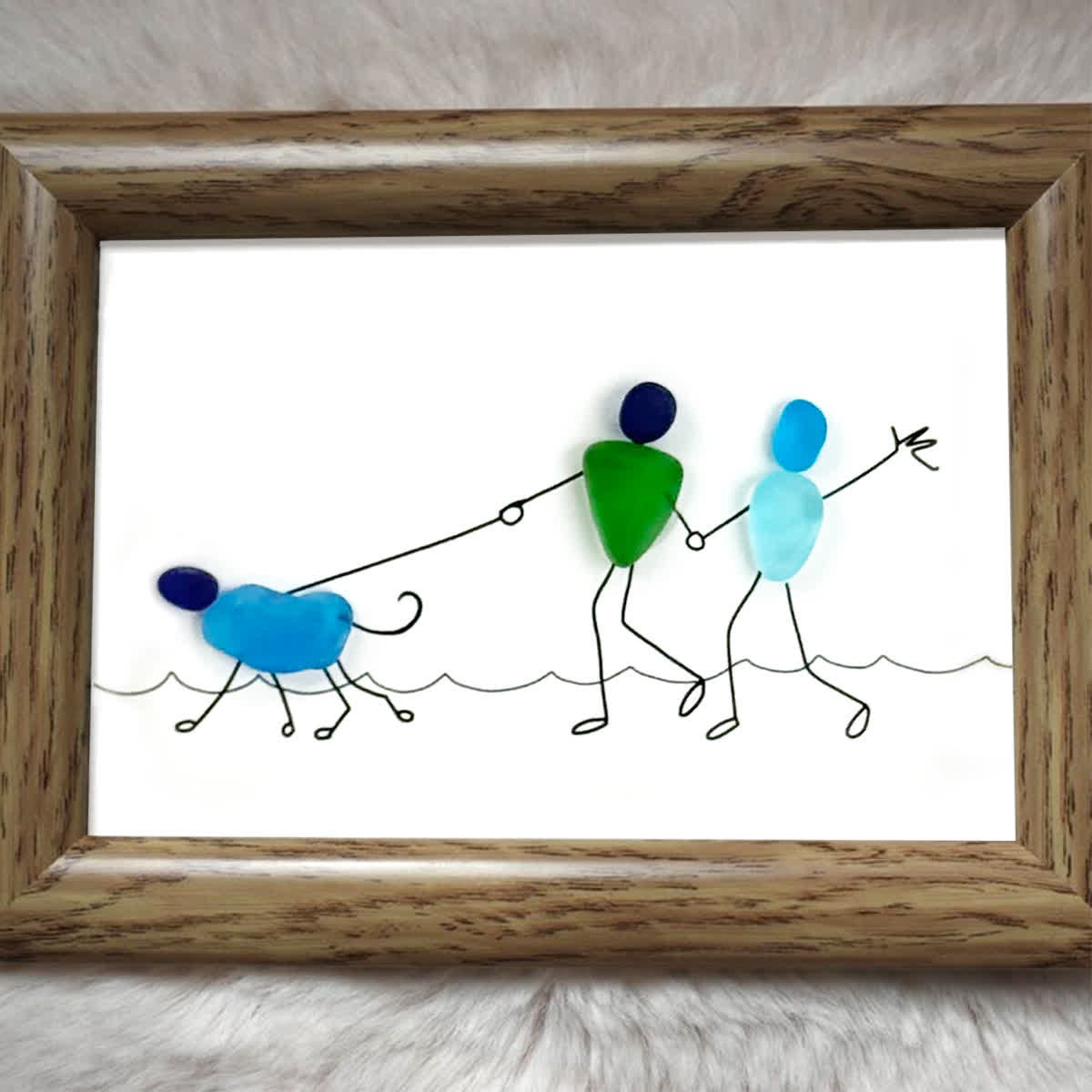 Coastal Stroll With Puppy Sea Glass Framed Art - image 5