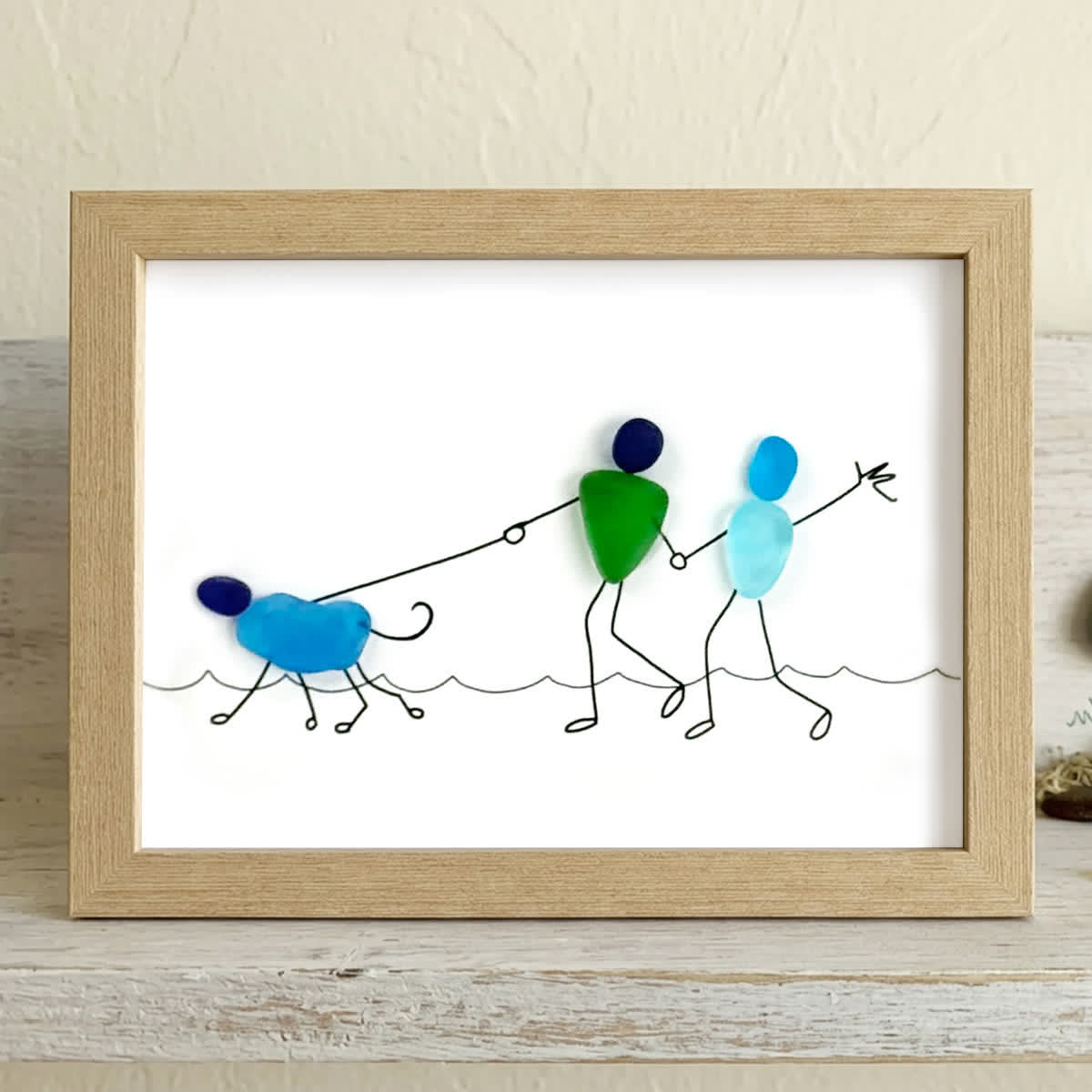 Coastal Stroll With Puppy Sea Glass Framed Art - Oak - 6" X 8" - image 7