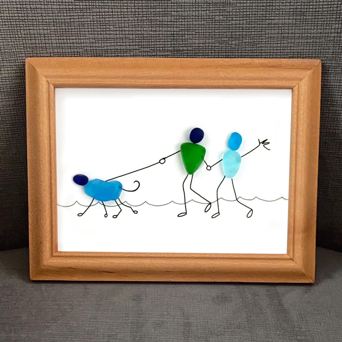 Coastal Stroll With Puppy Sea Glass Framed Art - image 3