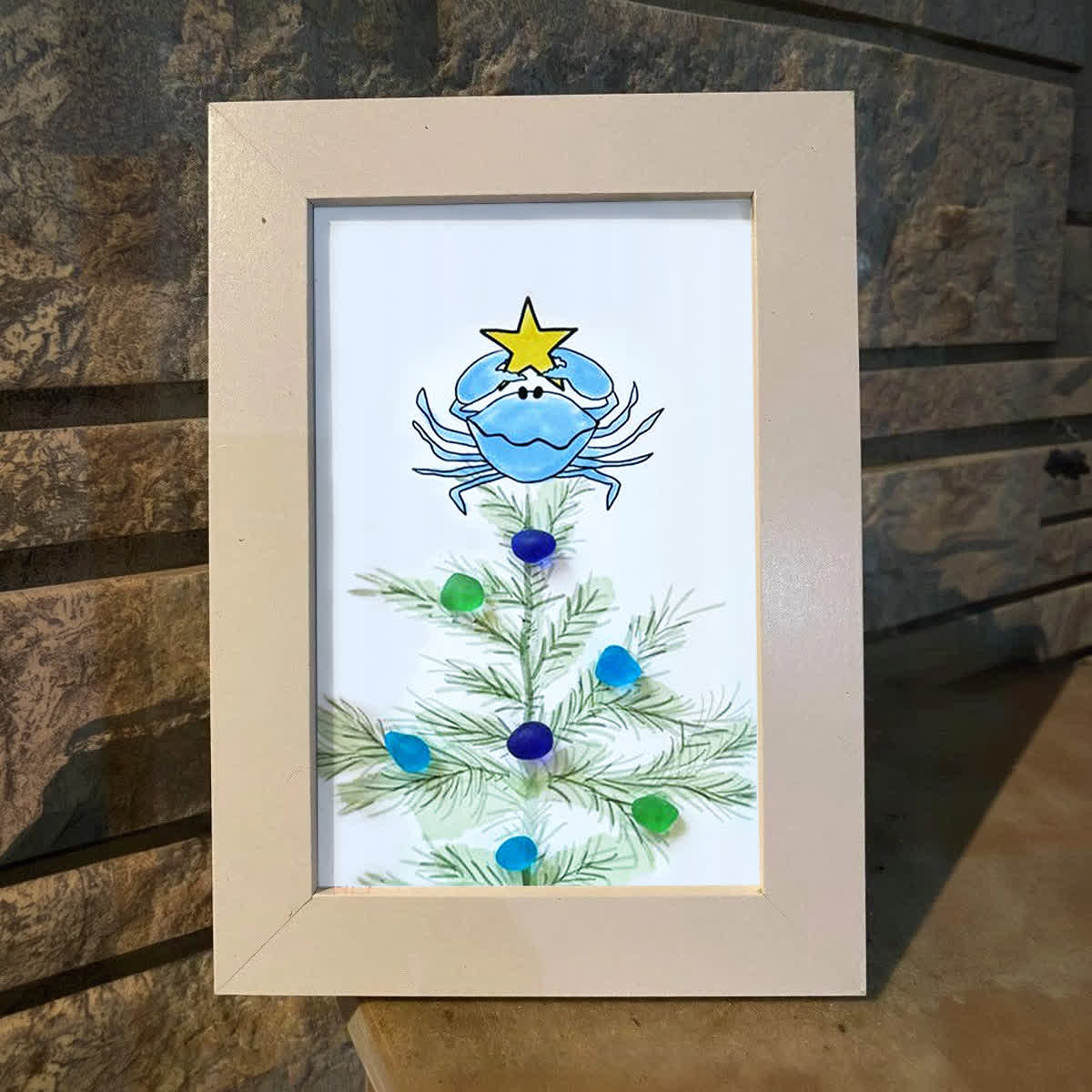 Festive Cheer Christmas Crab Sea Glass Framed Art - image 3