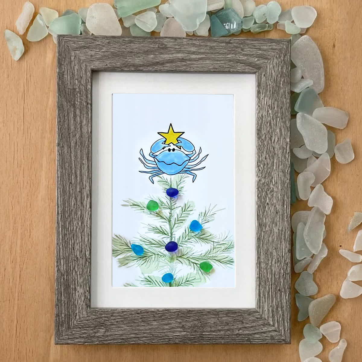 Festive Cheer Christmas Crab Sea Glass Framed Art - image 5