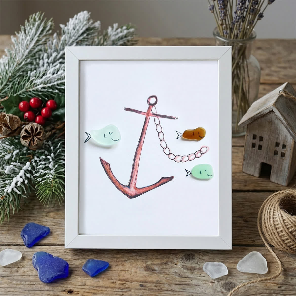 Steady Anchor & Joyful Fish Sea Glass Framed Art - White - 8" X 6" - image 9