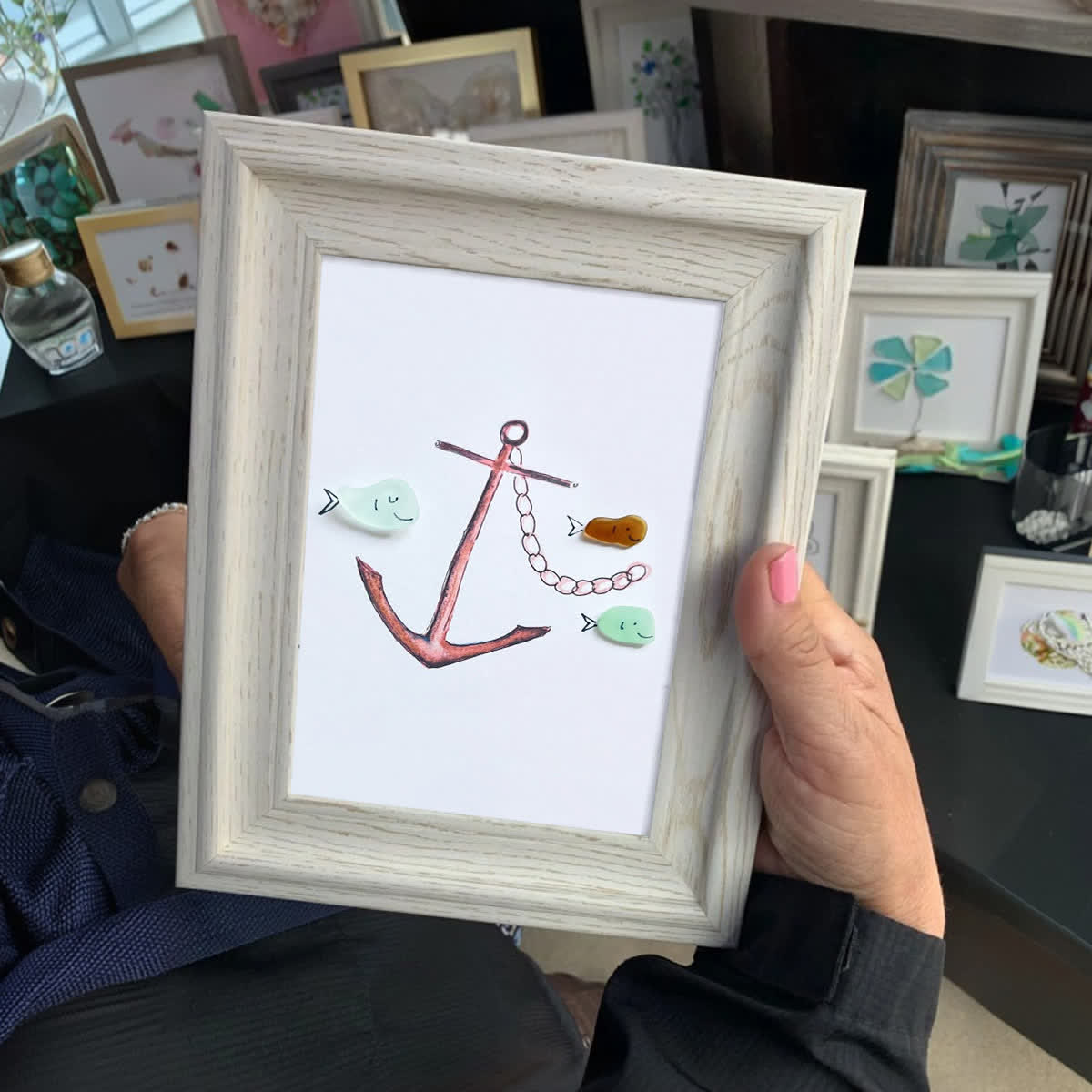 Steady Anchor & Joyful Fish Sea Glass Framed Art - image 0