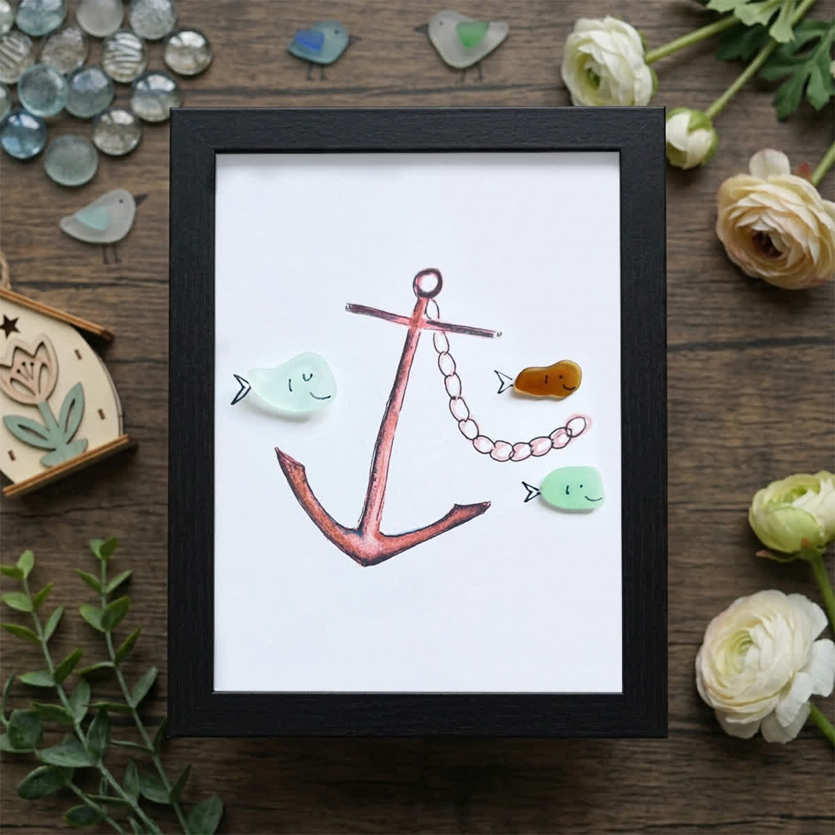 Steady Anchor & Joyful Fish Sea Glass Framed Art - Black - 8" X 6" - image 8
