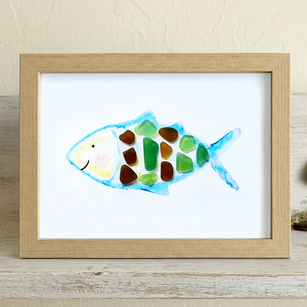 Cheerful Watercolor Fish Outline Sea Glass Framed Art - Oak - 6" X 8" - image 7