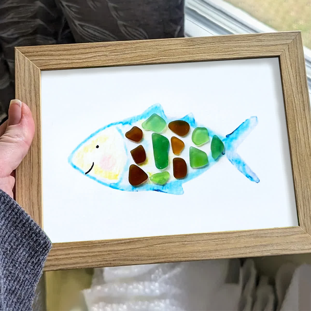 Cheerful Watercolor Fish Outline Sea Glass Framed Art - image 6