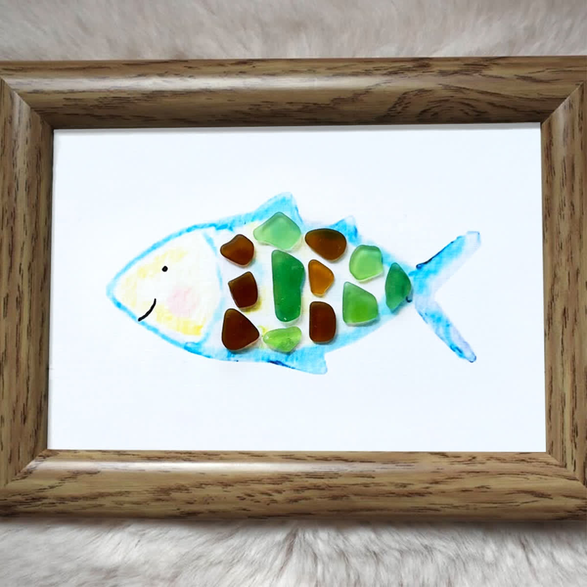 Cheerful Watercolor Fish Outline Sea Glass Framed Art - image 0