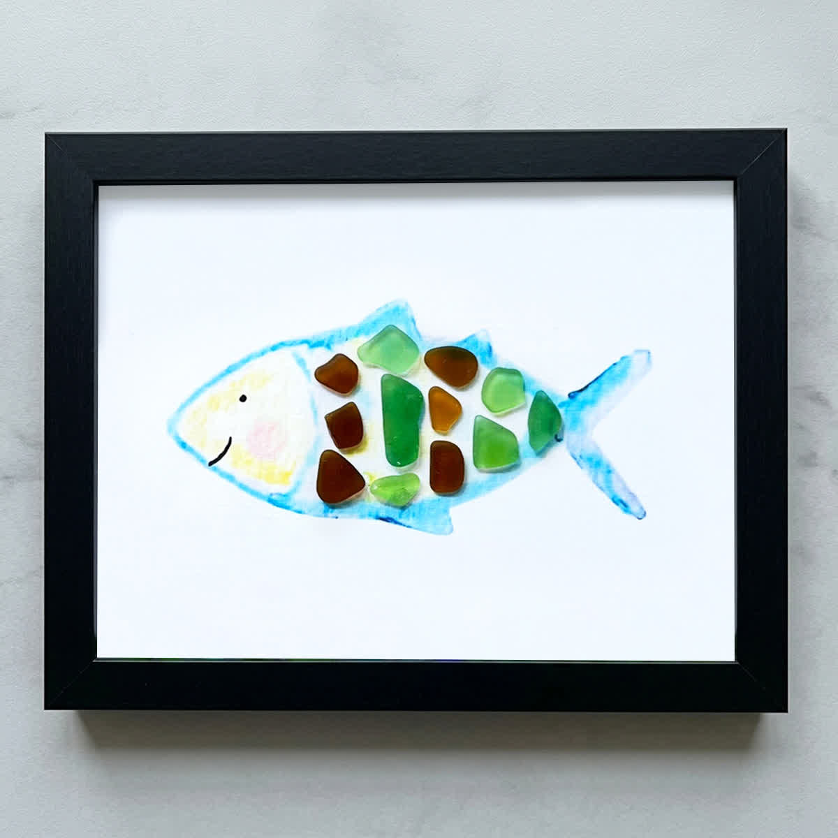 Cheerful Watercolor Fish Outline Sea Glass Framed Art - Black - 6" X 8" - image 9