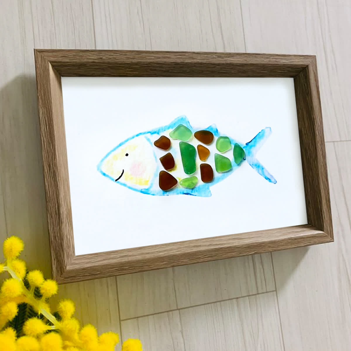 Cheerful Watercolor Fish Outline Sea Glass Framed Art - image 5