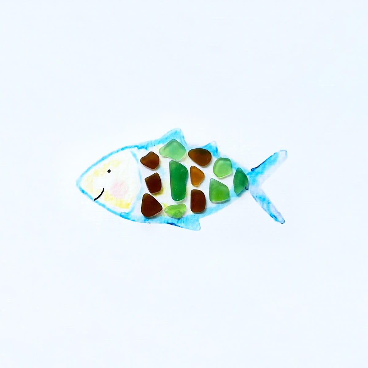Cheerful Watercolor Fish Outline Sea Glass Framed Art - image 2