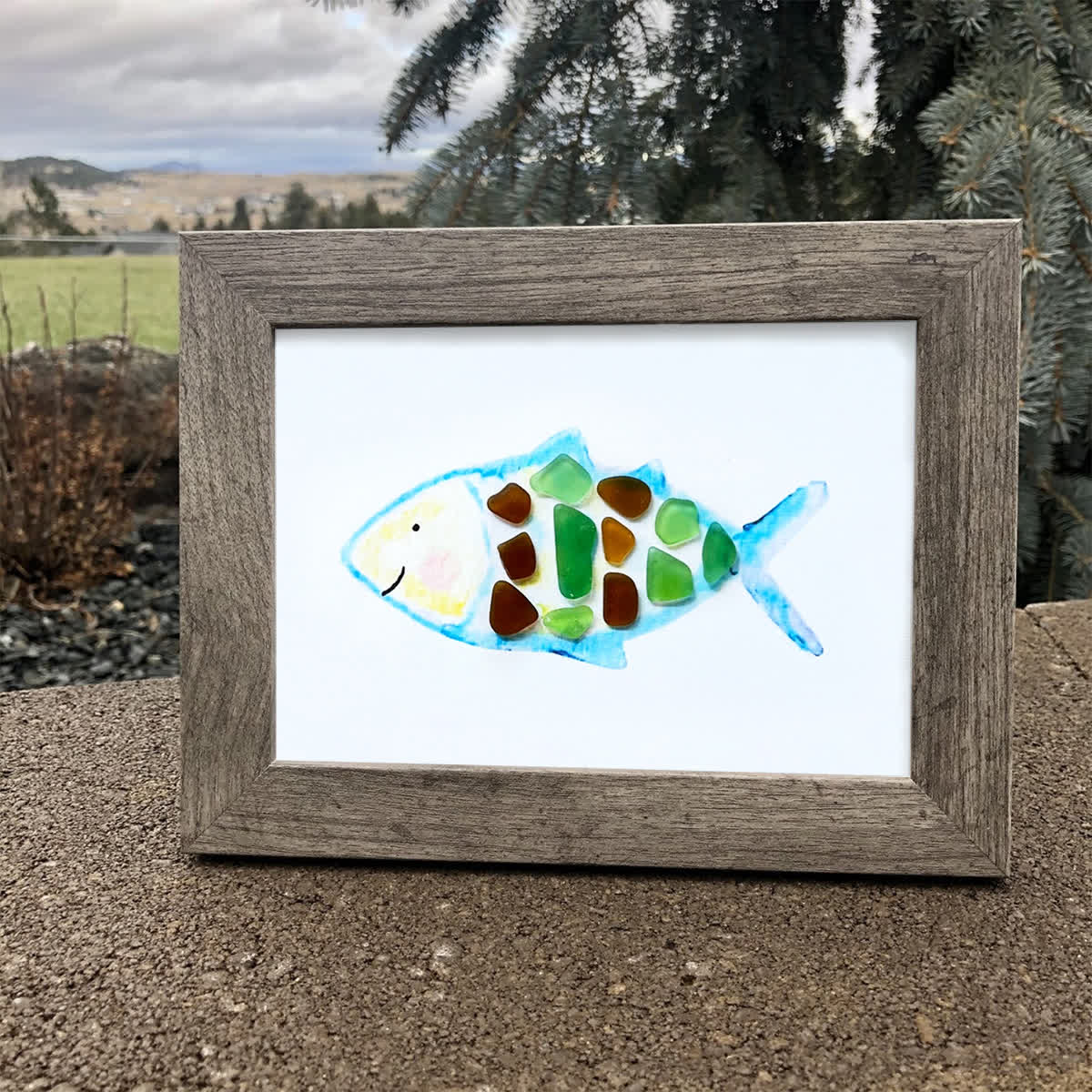 Cheerful Watercolor Fish Outline Sea Glass Framed Art - image 3