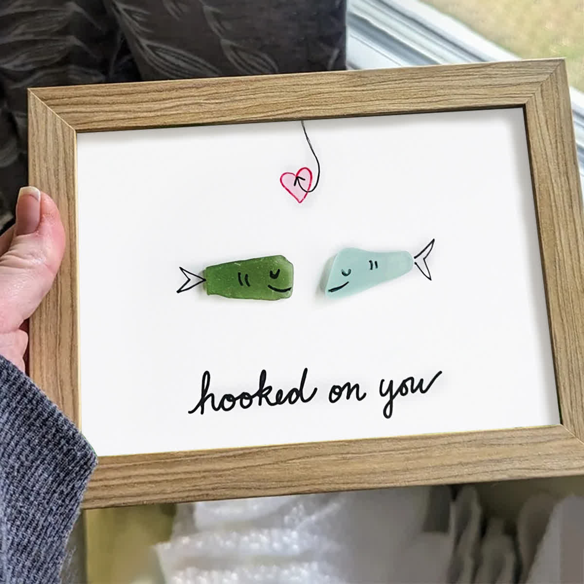 Hooked On You Love Fish Sea Glass Framed Art - image 4