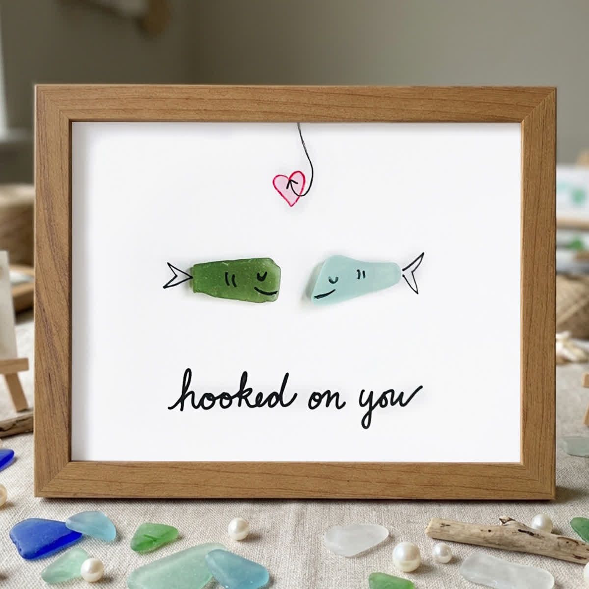 Hooked On You Love Fish Sea Glass Framed Art - Walnut Brown - 6" X 8" - image 8
