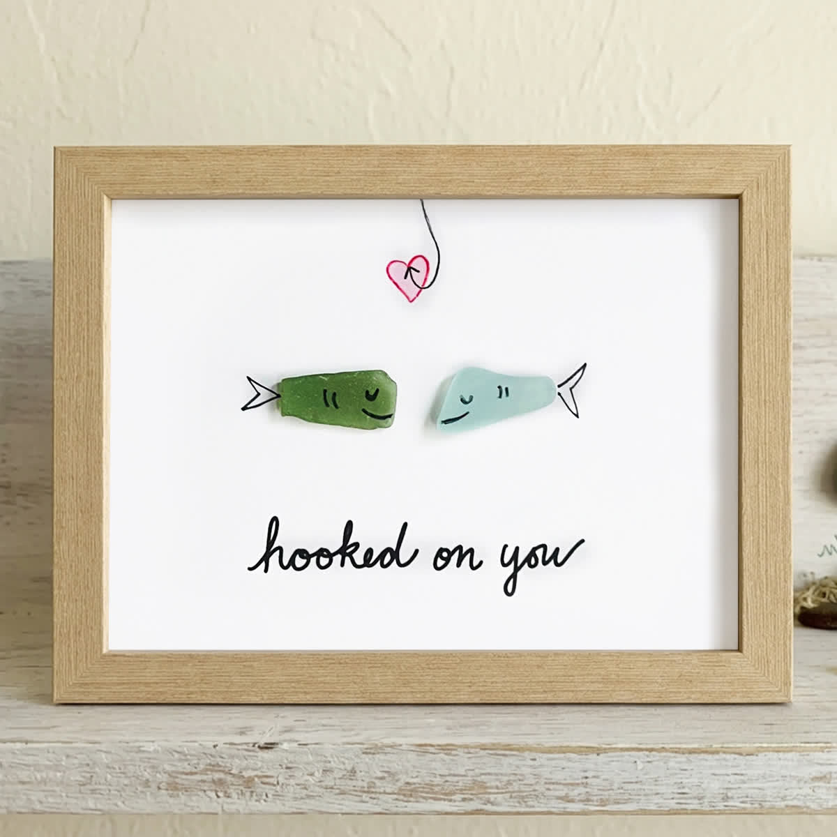 Hooked On You Love Fish Sea Glass Framed Art - Oak - 6" X 8" - image 7