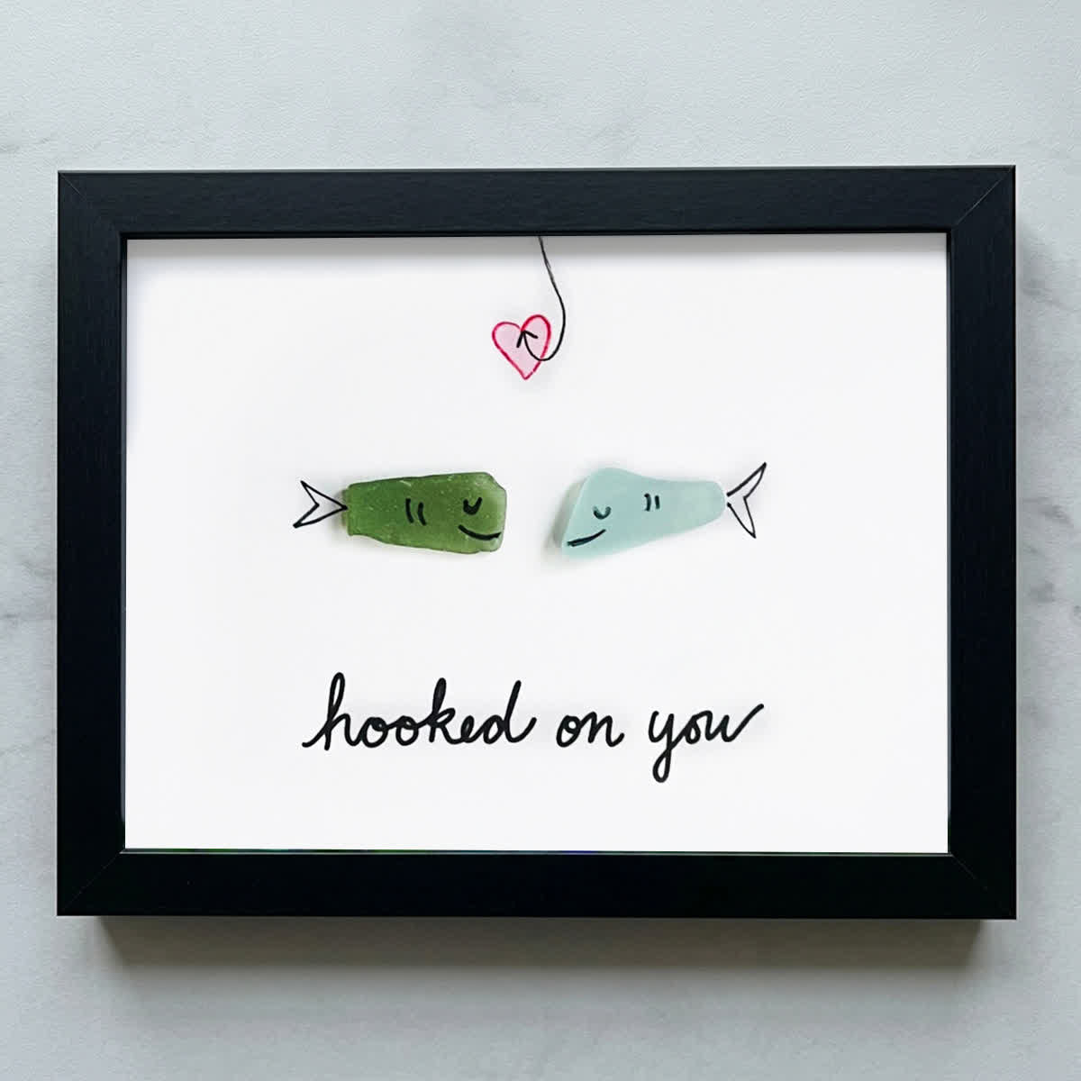 Hooked On You Love Fish Sea Glass Framed Art - Black - 6" X 8" - image 9