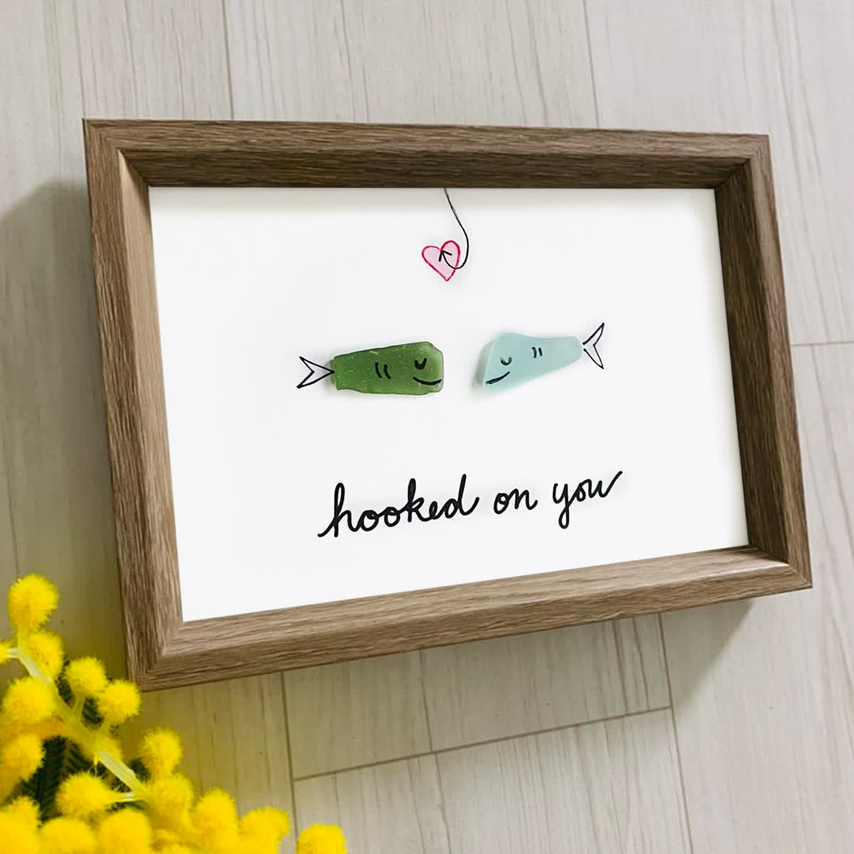 Hooked On You Love Fish Sea Glass Framed Art - image 0