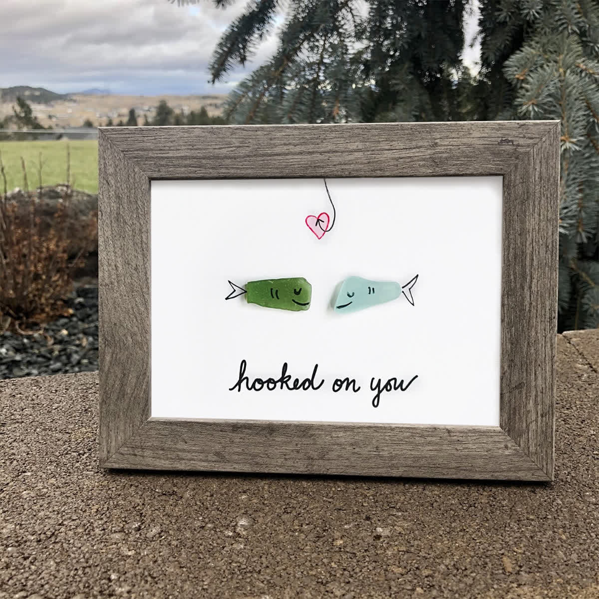 Hooked On You Love Fish Sea Glass Framed Art - image 3