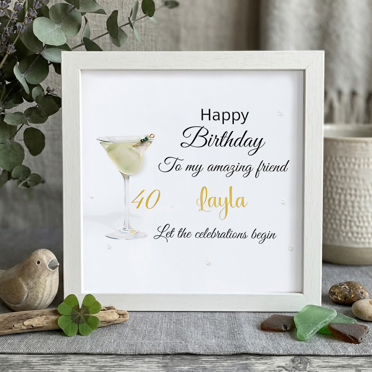 Custom Birthday Celebration Sea Glass Framed Art - White - 8" X 8" - image 12