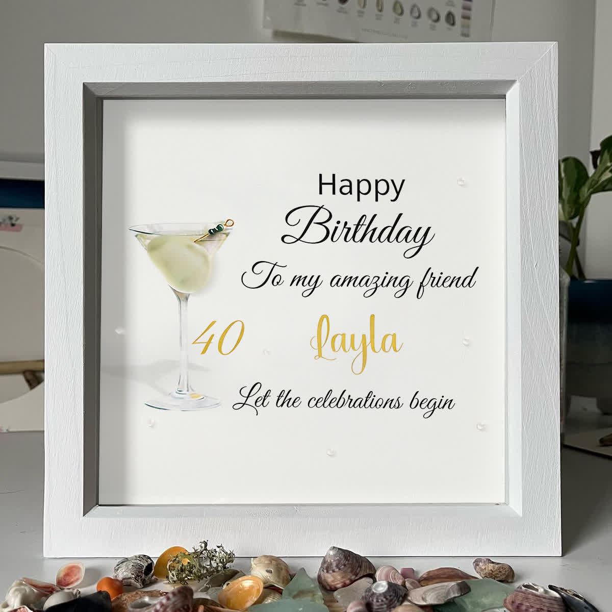 Custom Birthday Celebration Sea Glass Framed Art - image 0