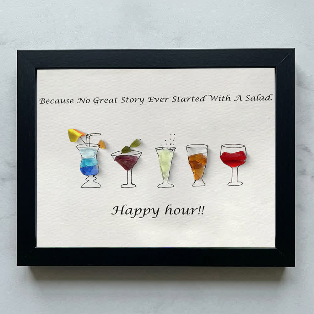 Happy Hour Colourful Sea Glass Framed Art Gift For Cocktail Lover - Black - 6" X 8" - image 9