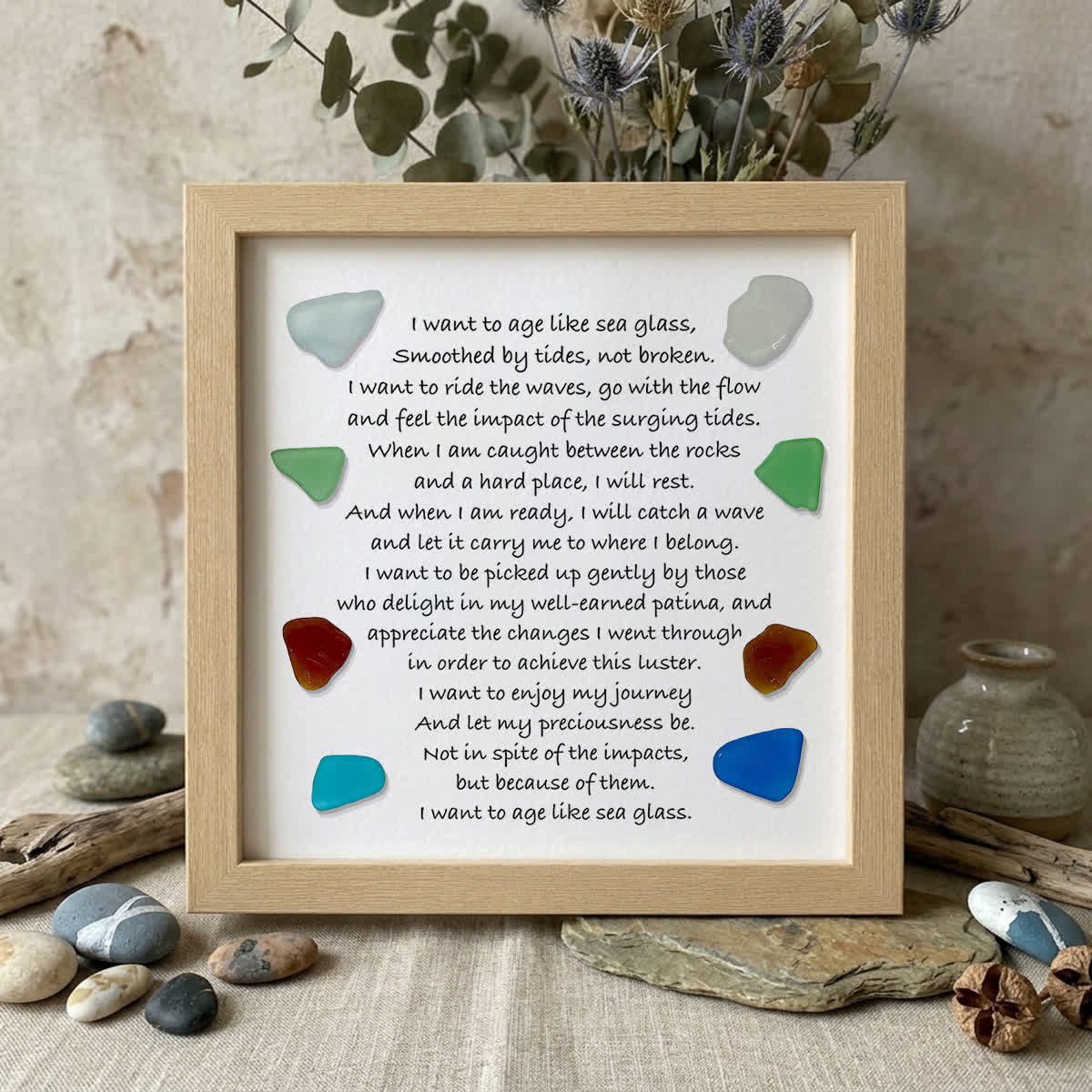 Meaningful Poem Age Like Sea Glass Framed Art - Oak - 8" X 8" - image 7