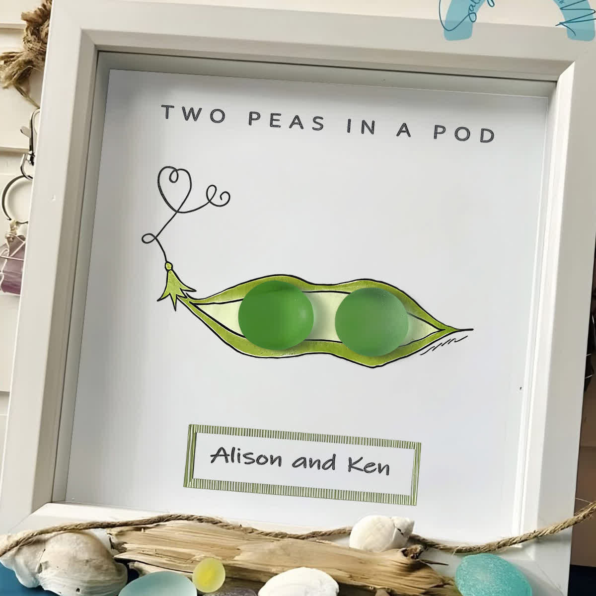 "Two Peas in a Pod" Custom Name Sea Glass Framed Art - image 5