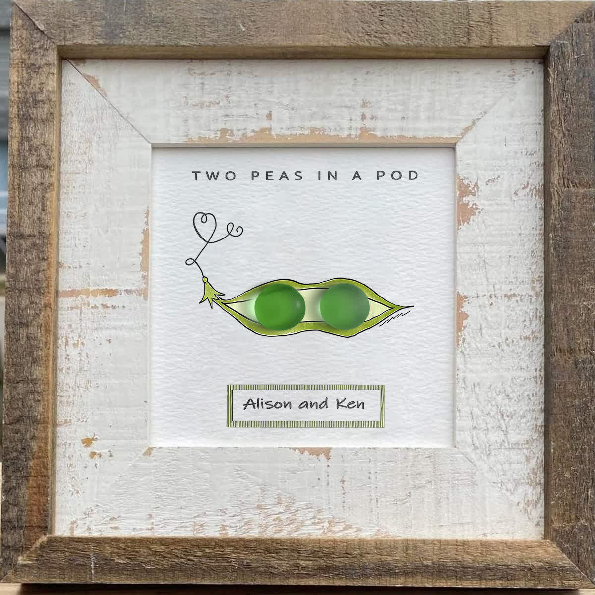"Two Peas in a Pod" Custom Name Sea Glass Framed Art - image 3