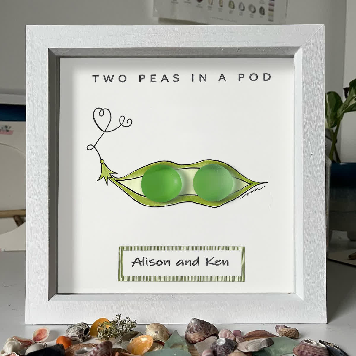 "Two Peas in a Pod" Custom Name Sea Glass Framed Art - image 6