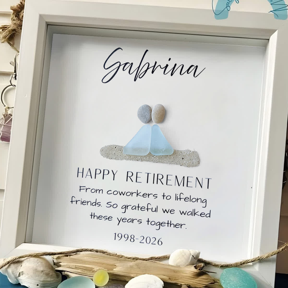 Retirement Gift Custom Name & Year Sea Glass Framed Art - image 0