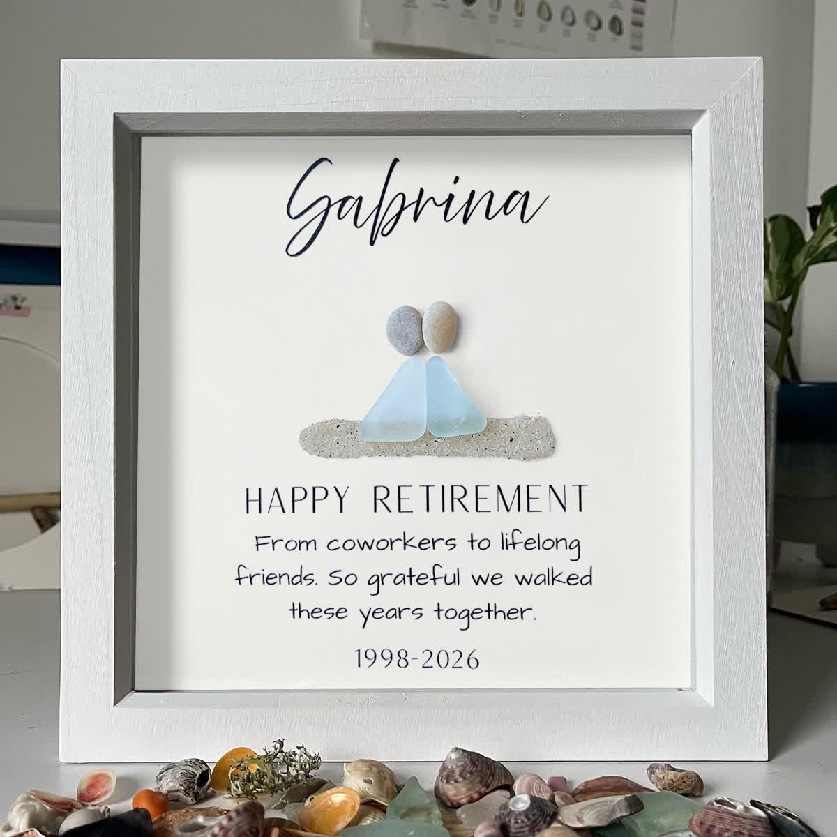 Retirement Gift Custom Name & Year Sea Glass Framed Art - image 6