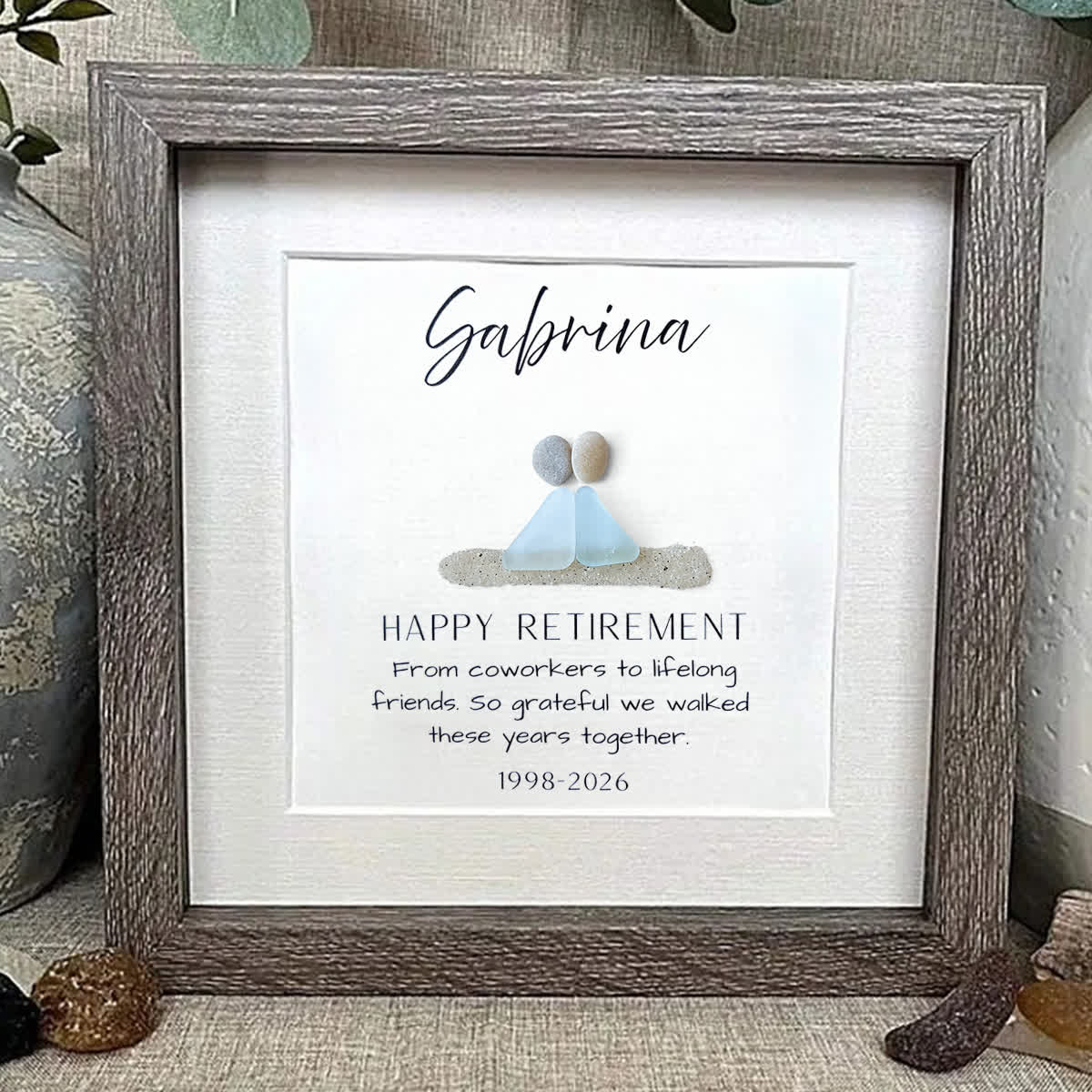 Retirement Gift Custom Name & Year Sea Glass Framed Art - image 3