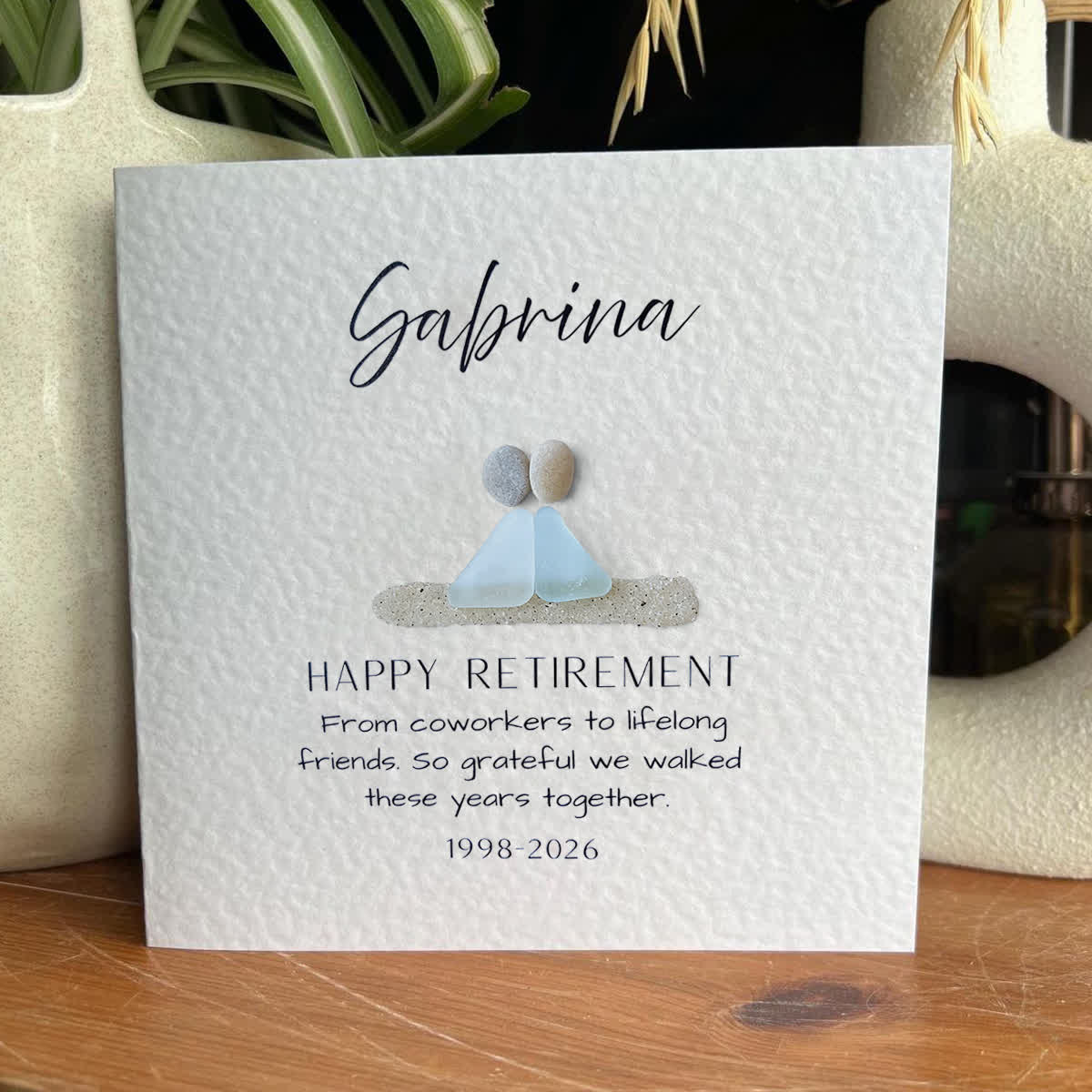 Retirement Gift Custom Name & Year Sea Glass Framed Art - Seaglass Card - 8" X 8" - image 1