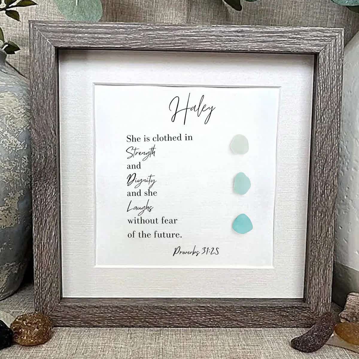 Custom Proverbs Strength & Dignity Sea Glass Framed Art - image 4