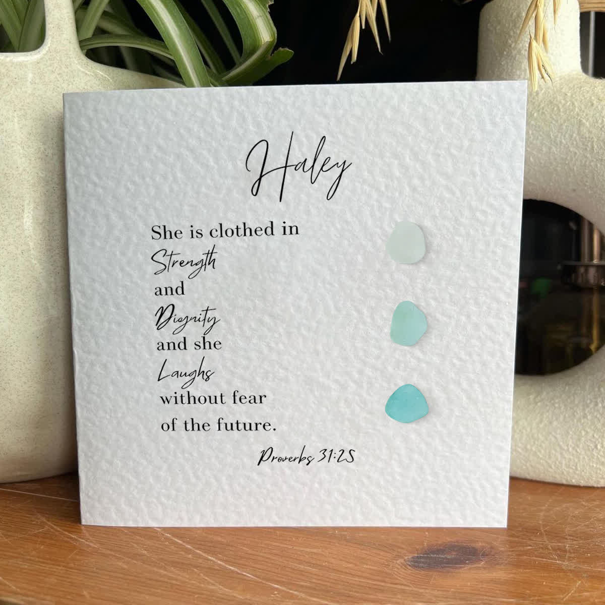 Custom Proverbs Strength & Dignity Sea Glass Framed Art - Seaglass Card - 8" X 8" - image 1