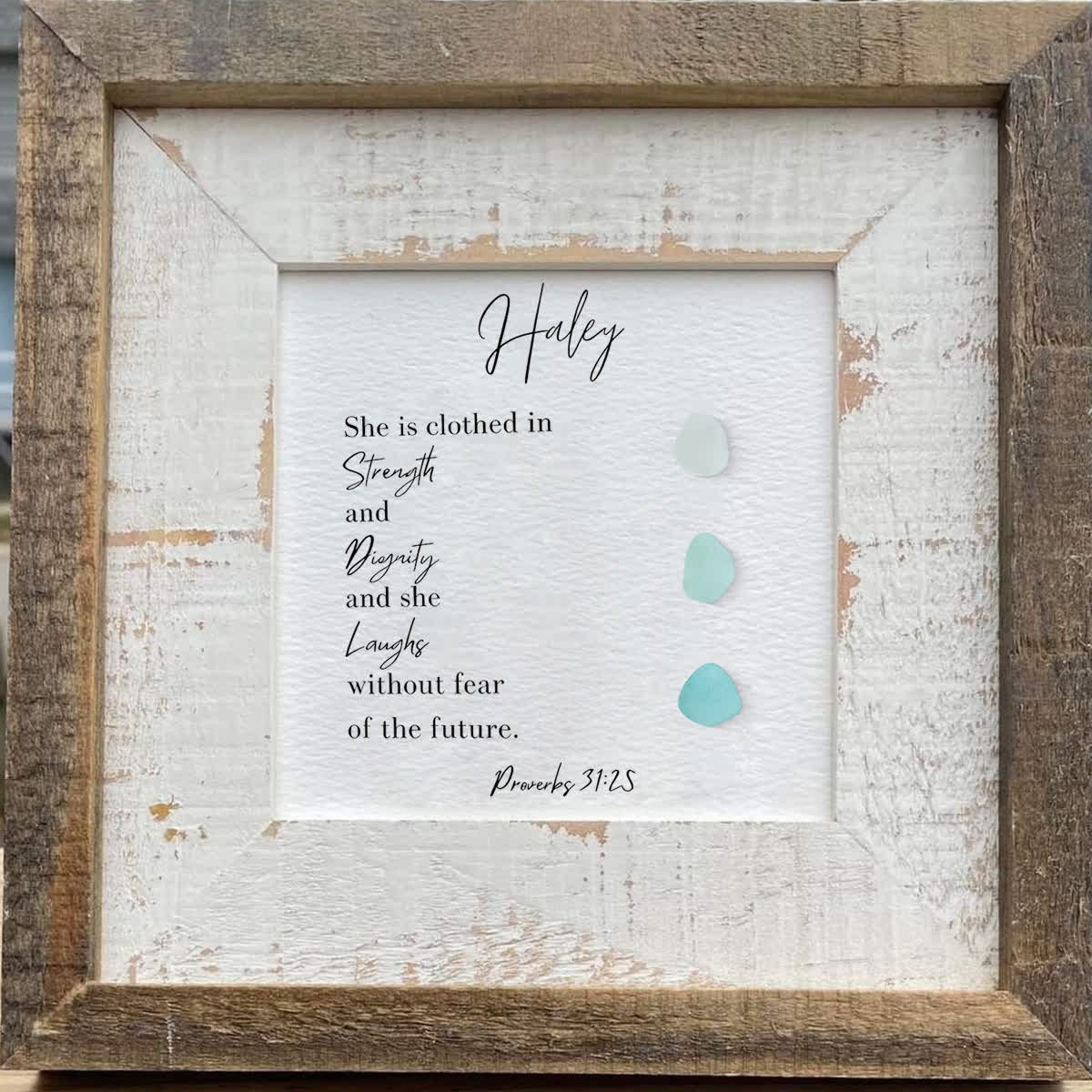 Custom Proverbs Strength & Dignity Sea Glass Framed Art - image 3