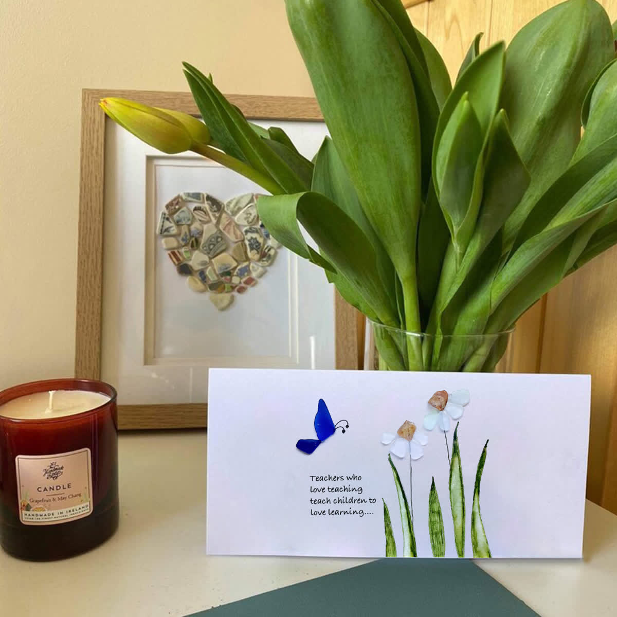 Bloom & Learn Teacher Tribute Sea Glass Framed Art - Seaglass Card - 6" X 8" - image 1