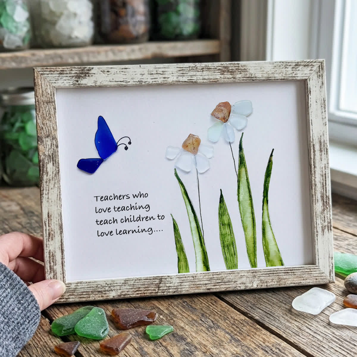 Bloom & Learn Teacher Tribute Sea Glass Framed Art - Retro White - 6" X 8" - image 11