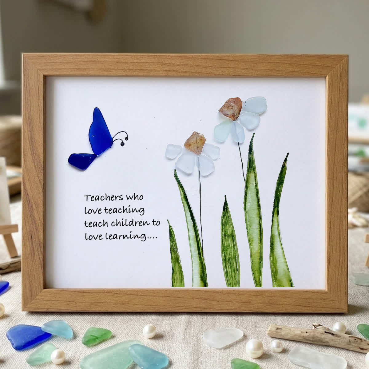 Bloom & Learn Teacher Tribute Sea Glass Framed Art - Walnut Brown - 6" X 8" - image 8